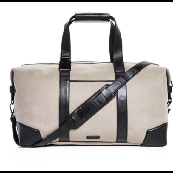 $475 NEW URI MINKOFF Waverley Weekender Taupe Black Bag Travel Canvas Leather - Picture 1 of 10